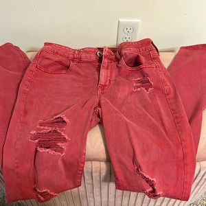 Distressed red American Eagle jean jeggings womens 10 Long